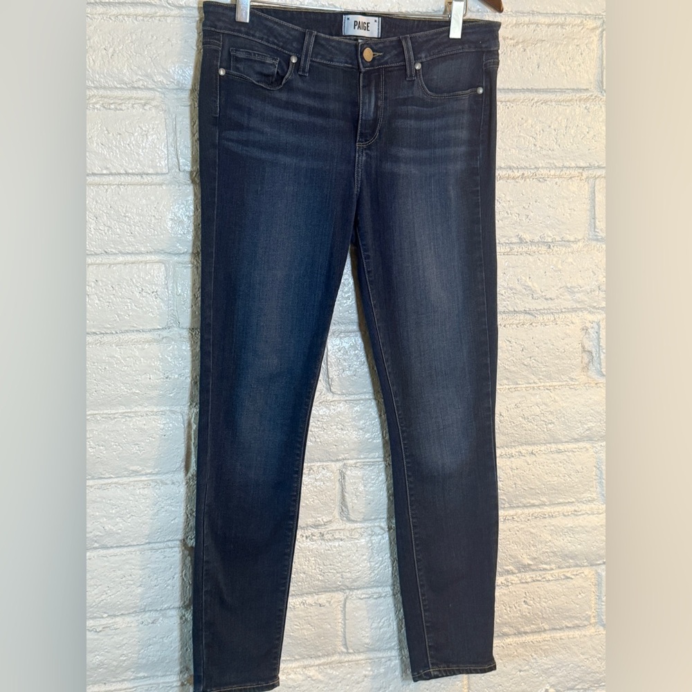 PAIGE Verdugo Ankle Dark Wash Skinny Jeans| Stretch Mid Rise - Picture 2 of 10